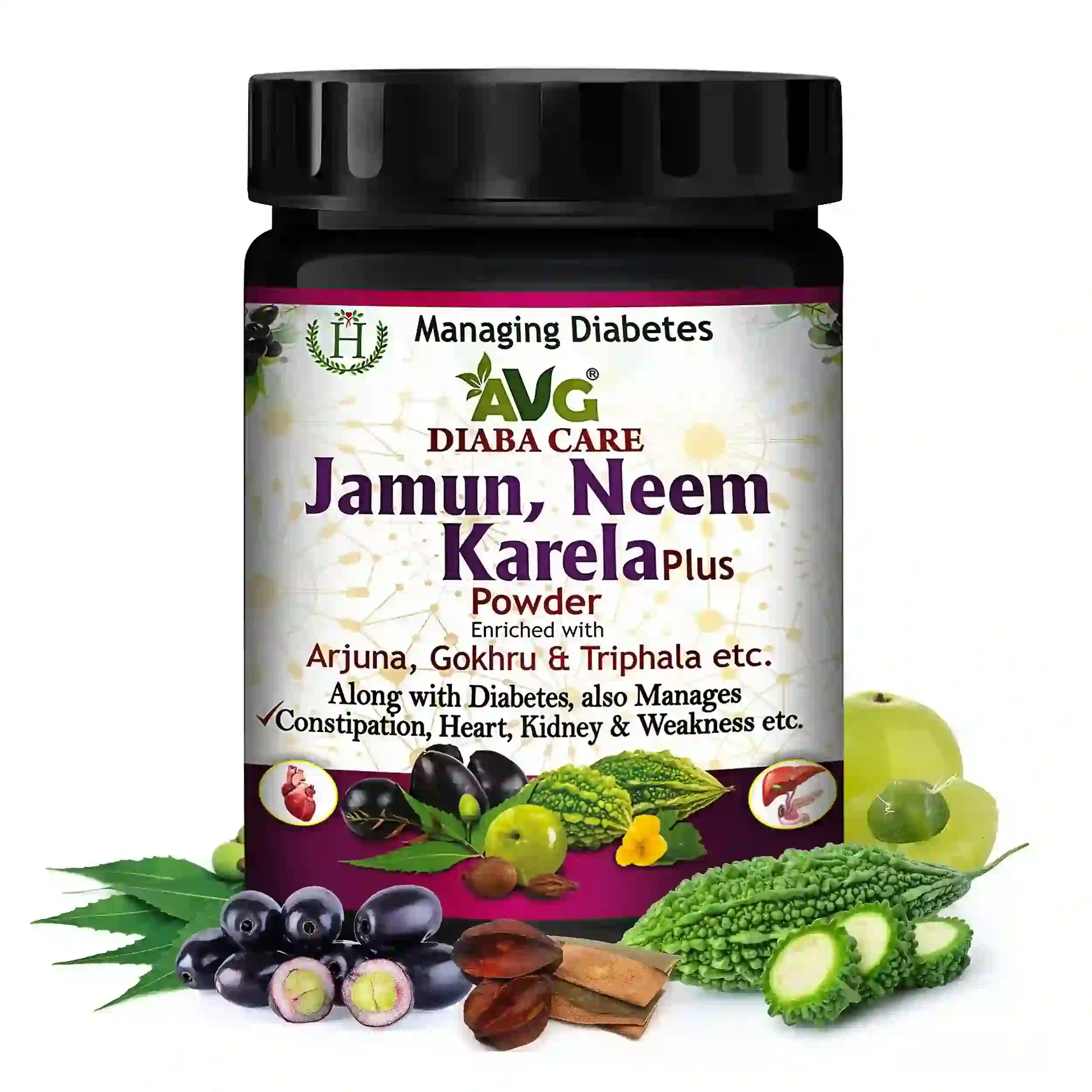 AVG Diaba Care Jamun, Neem & Karela Plus Powder- 200gm, for Natural Diabetes Management